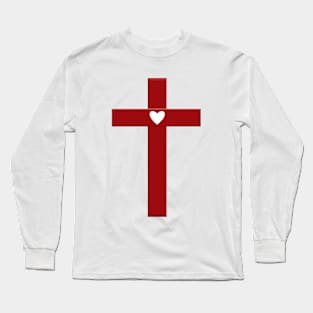 John 3:16 - Gods Love at The Cross - White Heart on Red Cross Long Sleeve T-Shirt